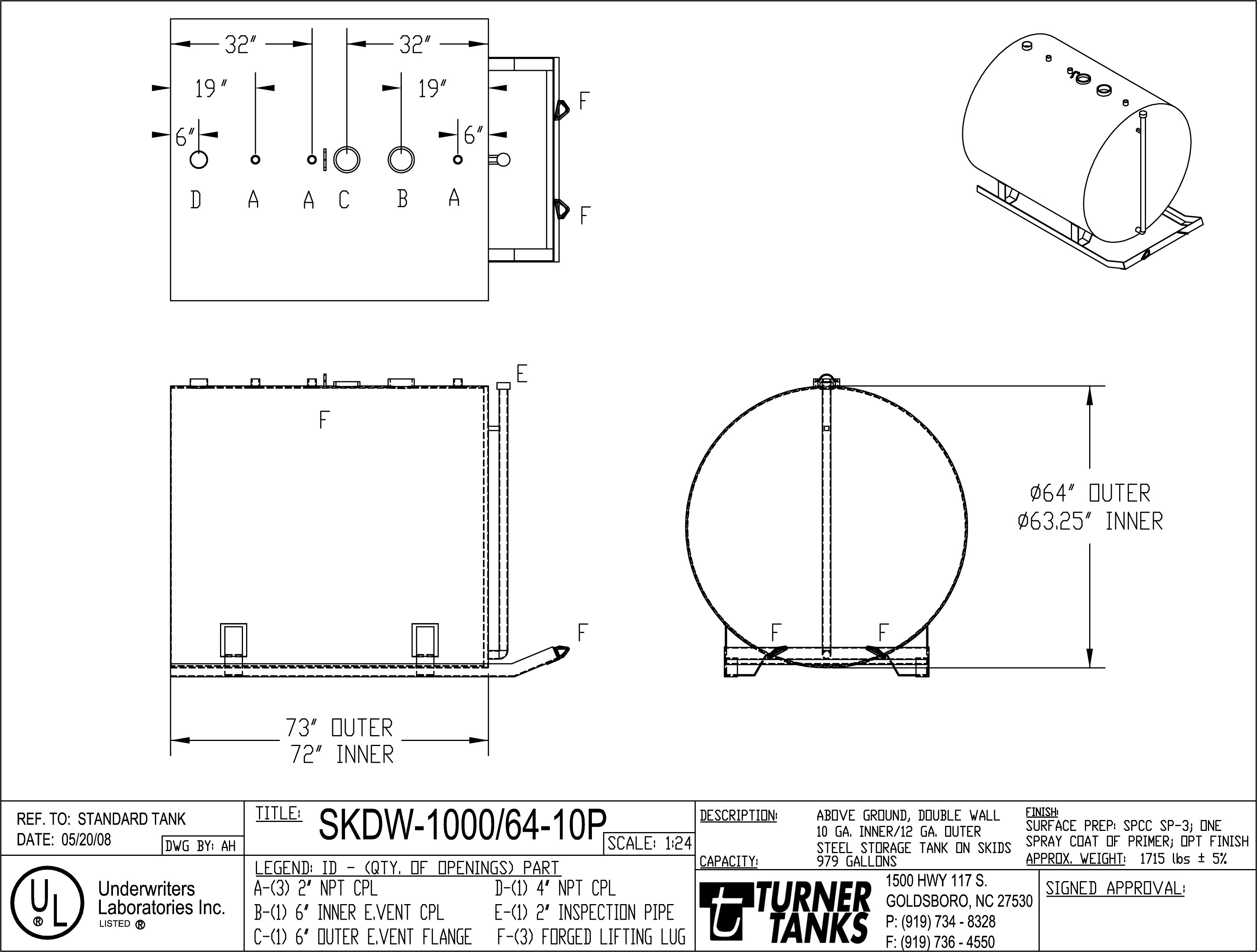 Turner Tanks Skdw 1000 64 10p Double Wall Skid Tank 1036 Gallons Global Fueling